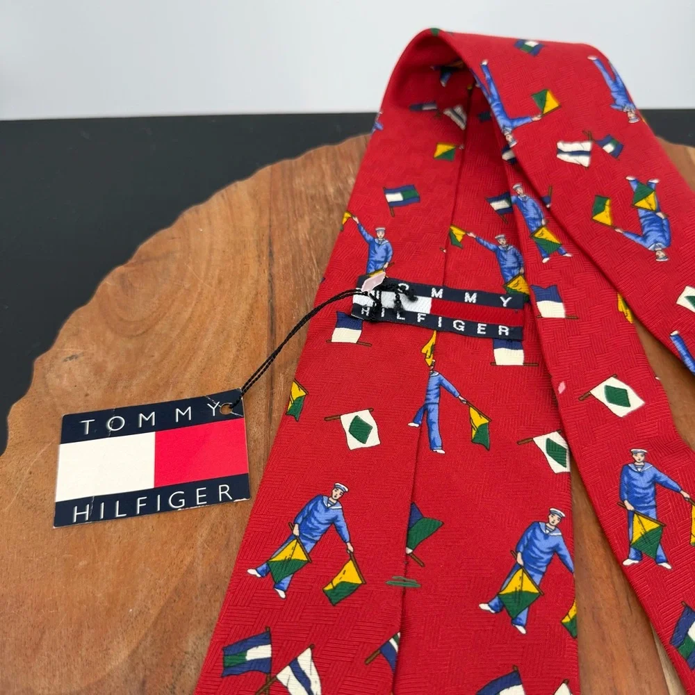 Tommy Hilfiger red necktie nautical signal‎ flag sailor pattern wide 3.75” 56”